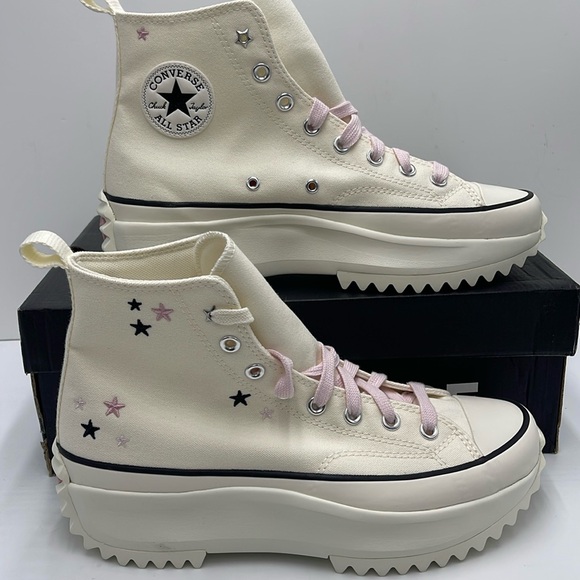 Converse WMNS RUN STAR HIKE HI EGRET/LOTUS PINK/BLACK A12205C Platforms Sneakers - Picture 1 of 16